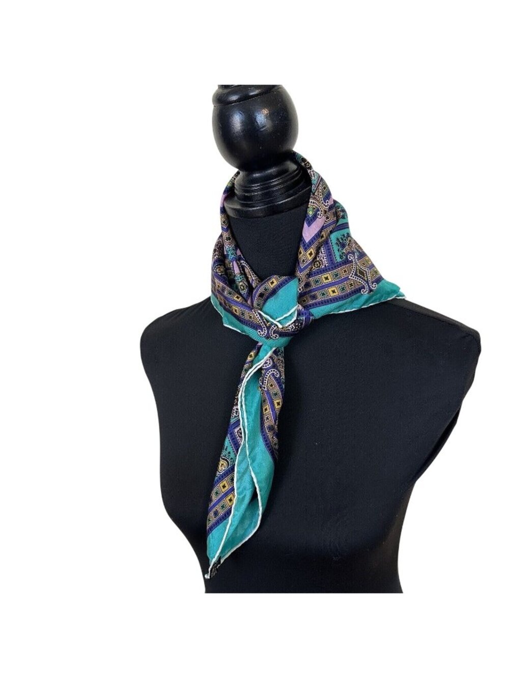 Vintage Womens Square Scarf 1970s Style Made in Japan Poly 22 inch Geometric